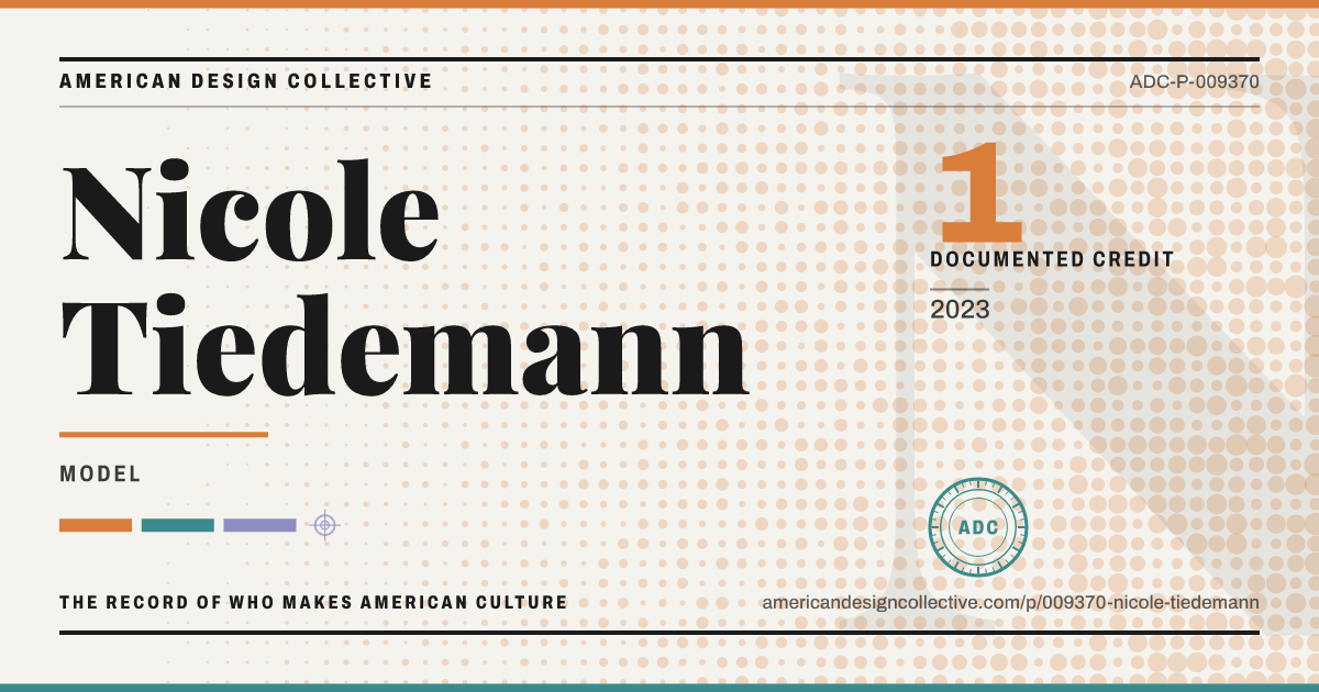 Registry card for Nicole Tiedemann: the ADC seal, Nicole Tiedemann, and how much is on record.