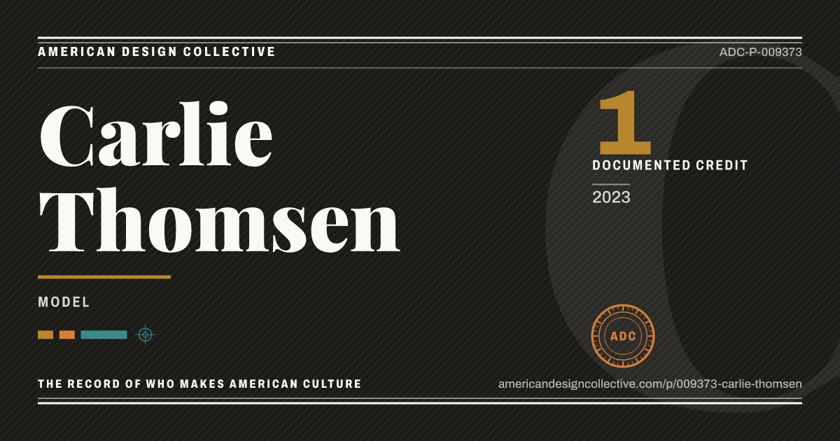 Registry card for Carlie Thomsen: the ADC seal, Carlie Thomsen, and how much is on record.