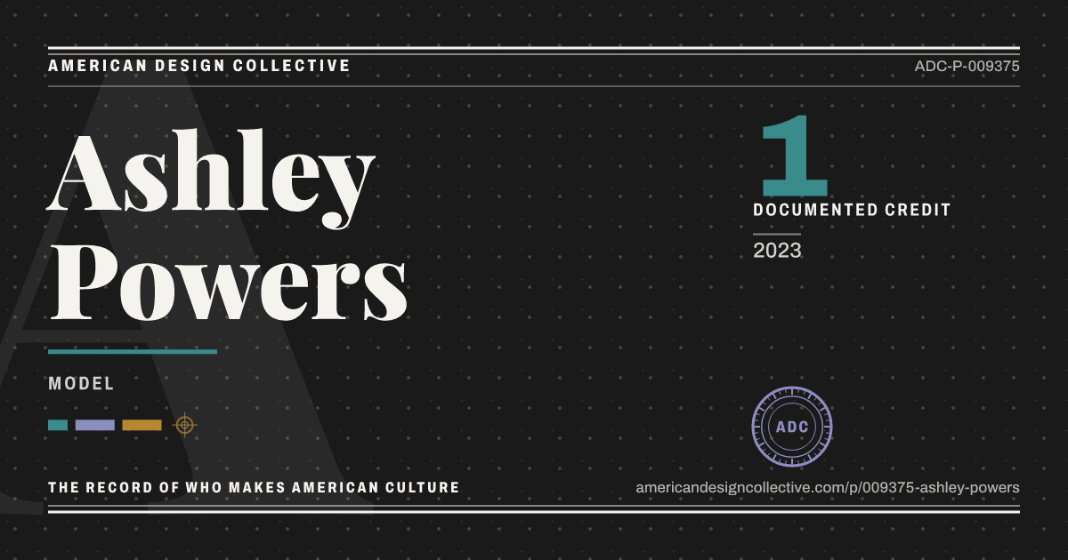 Registry card for Ashley Powers: the ADC seal, Ashley Powers, and how much is on record.