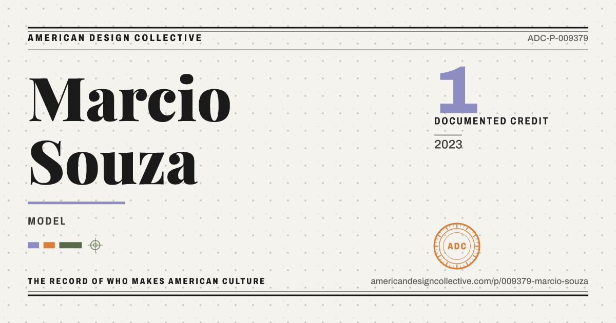 Registry card for Marcio Souza: the ADC seal, Marcio Souza, and how much is on record.