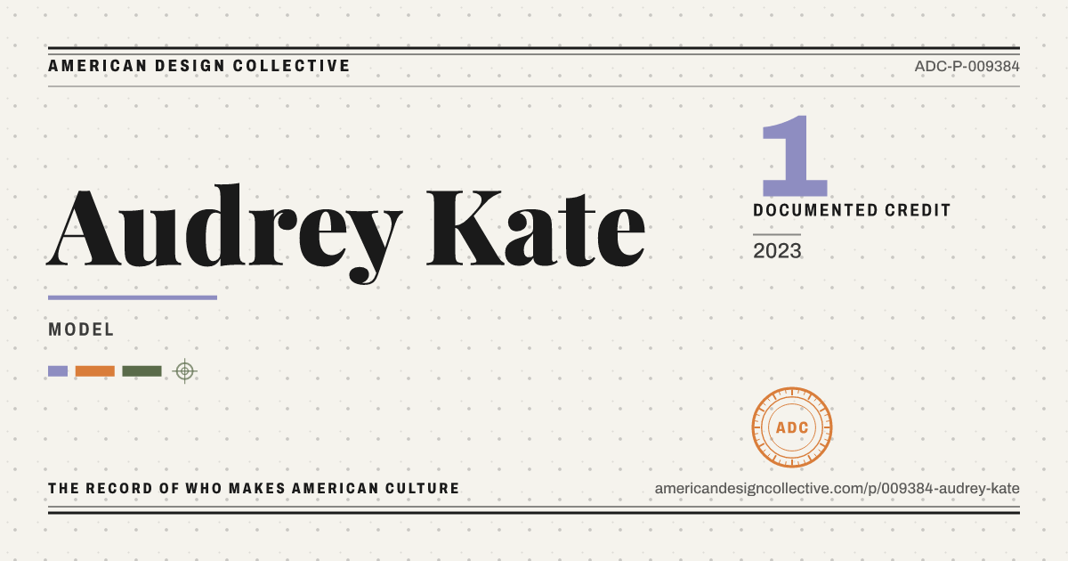 Registry card for Audrey Kate: the ADC seal, Audrey Kate, and how much is on record.