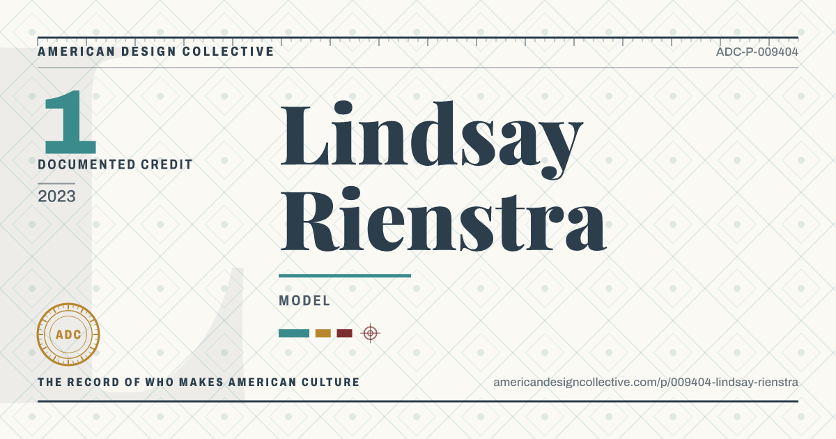 Registry card for Lindsay Rienstra: the ADC seal, Lindsay Rienstra, and how much is on record.