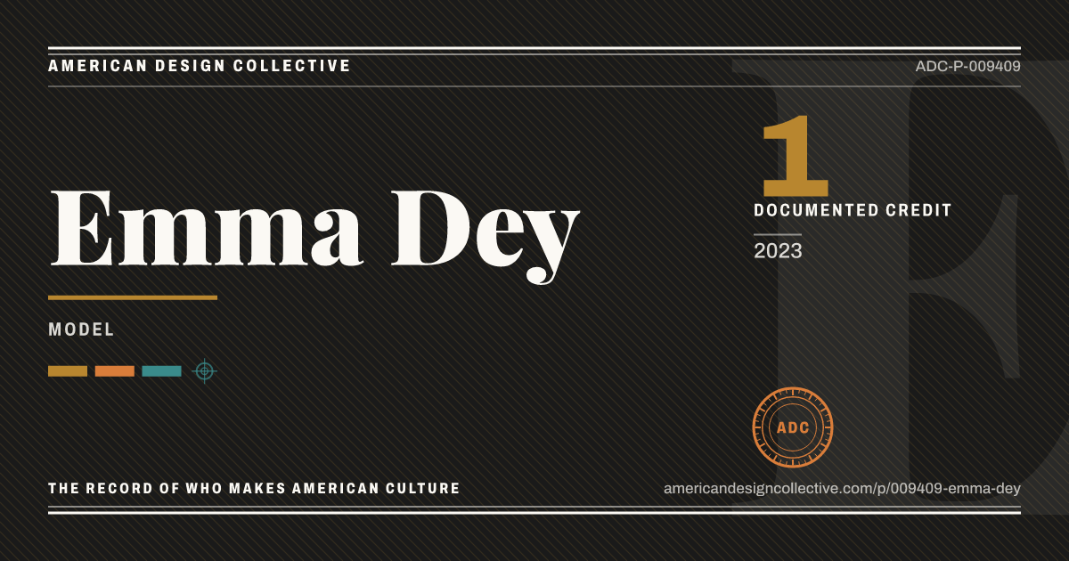 Registry card for Emma Dey: the ADC seal, Emma Dey, and how much is on record.