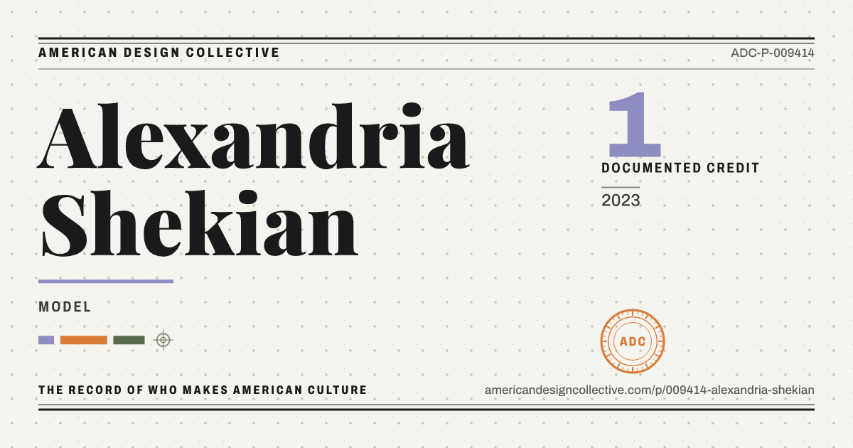 Registry card for Alexandria Shekian: the ADC seal, Alexandria Shekian, and how much is on record.