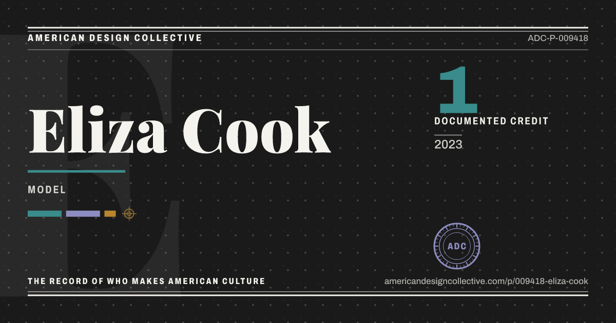 Registry card for Eliza Cook: the ADC seal, Eliza Cook, and how much is on record.