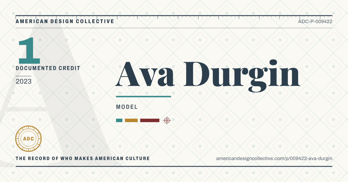 Registry card for Ava Durgin: the ADC seal, Ava Durgin, and how much is on record.