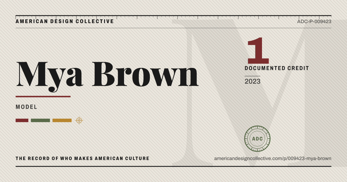 Registry card for Mya Brown: the ADC seal, Mya Brown, and how much is on record.