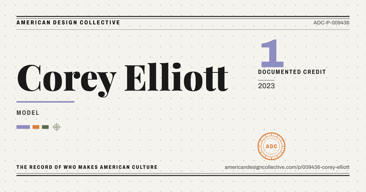 Registry card for Corey Elliott: the ADC seal, Corey Elliott, and how much is on record.