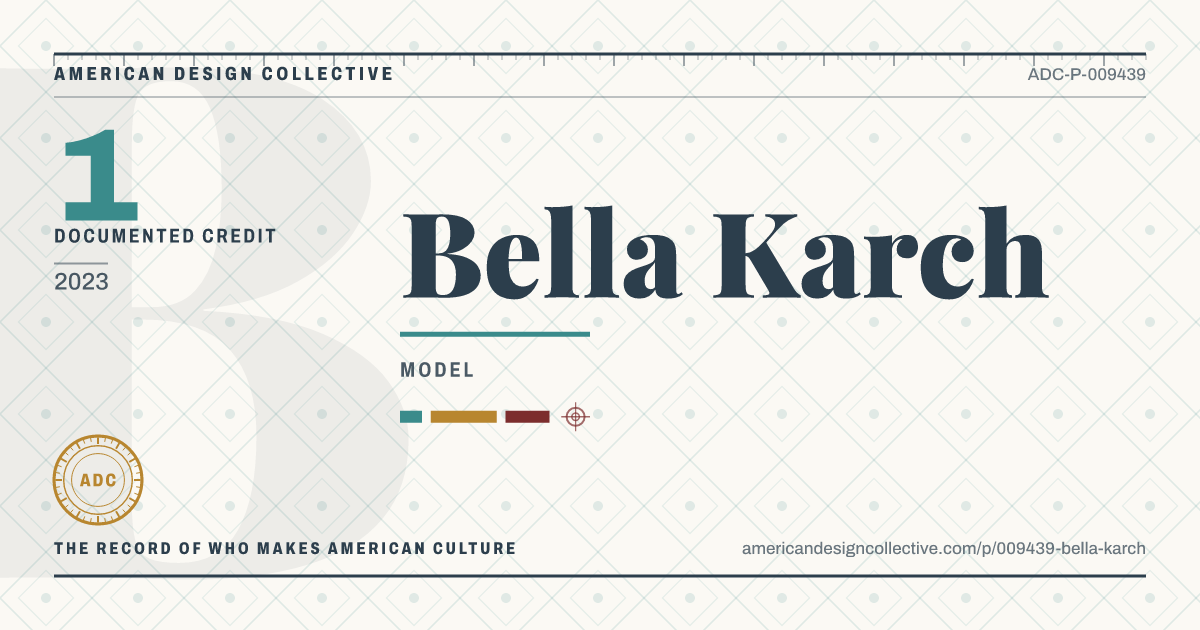 Registry card for Bella Karch: the ADC seal, Bella Karch, and how much is on record.
