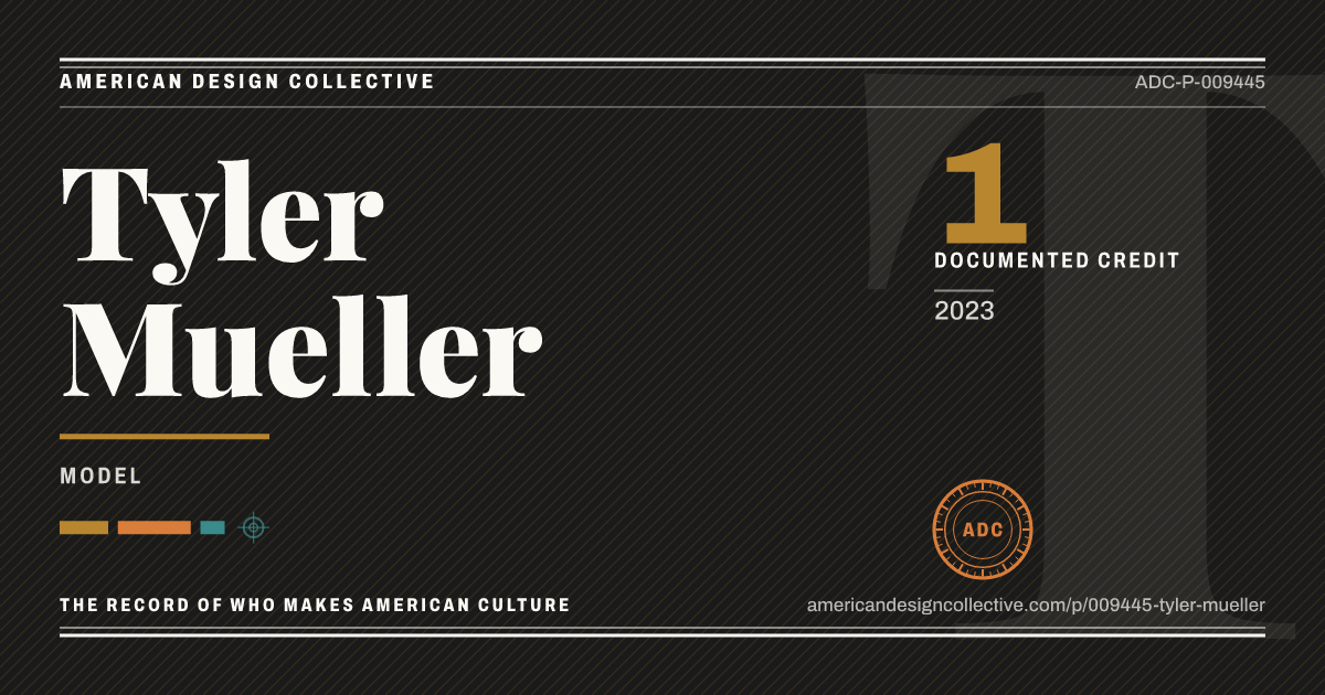 Registry card for Tyler Mueller: the ADC seal, Tyler Mueller, and how much is on record.