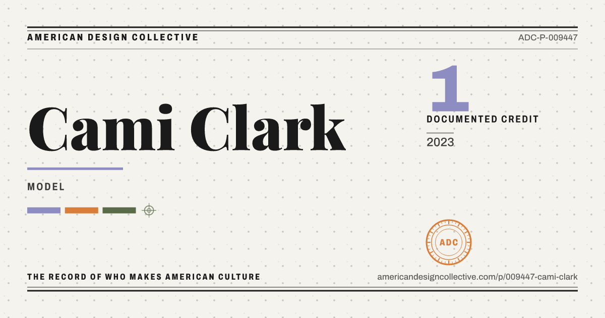 Registry card for Cami Clark: the ADC seal, Cami Clark, and how much is on record.