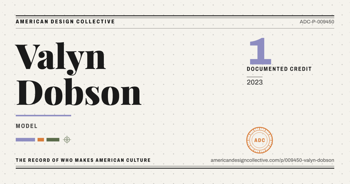 Registry card for Valyn Dobson: the ADC seal, Valyn Dobson, and how much is on record.