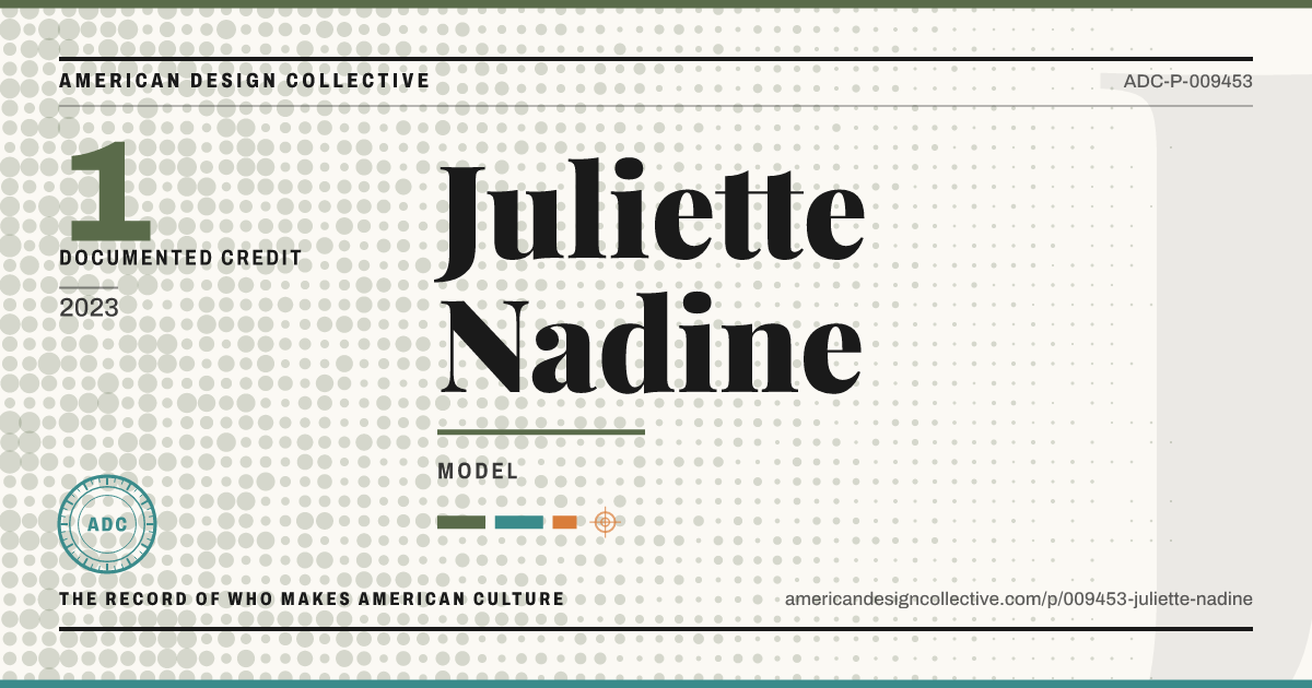Registry card for Juliette Nadine: the ADC seal, Juliette Nadine, and how much is on record.