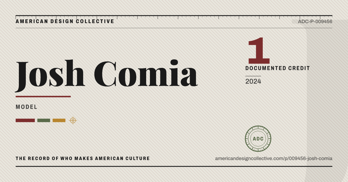 Registry card for Josh Comia: the ADC seal, Josh Comia, and how much is on record.
