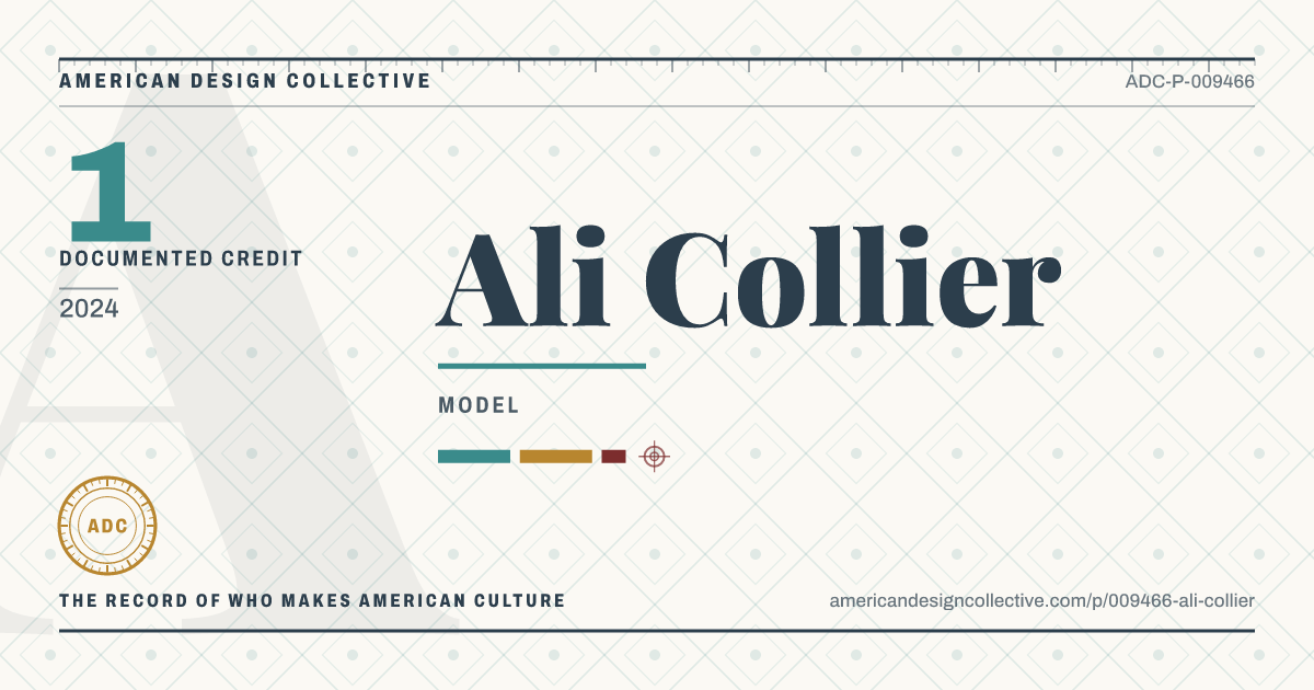 Registry card for Ali Collier: the ADC seal, Ali Collier, and how much is on record.