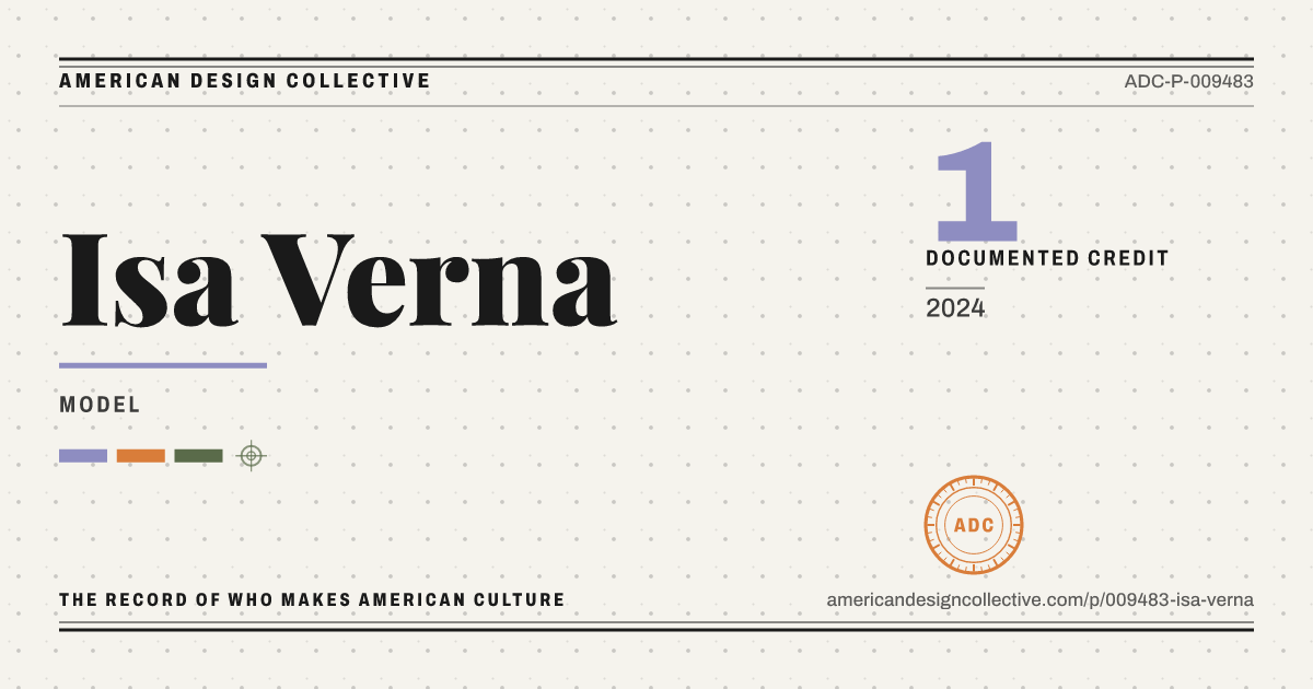 Registry card for Isa Verna: the ADC seal, Isa Verna, and how much is on record.