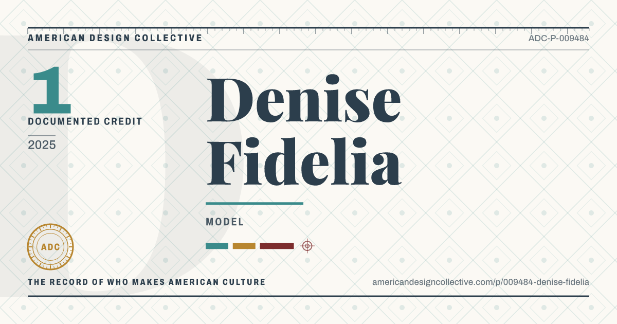 Registry card for Denise Fidelia: the ADC seal, Denise Fidelia, and how much is on record.