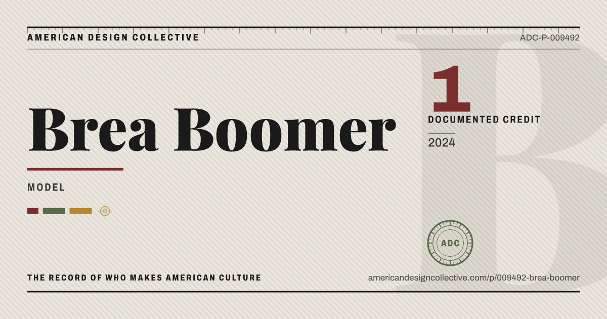 Registry card for Brea Boomer: the ADC seal, Brea Boomer, and how much is on record.