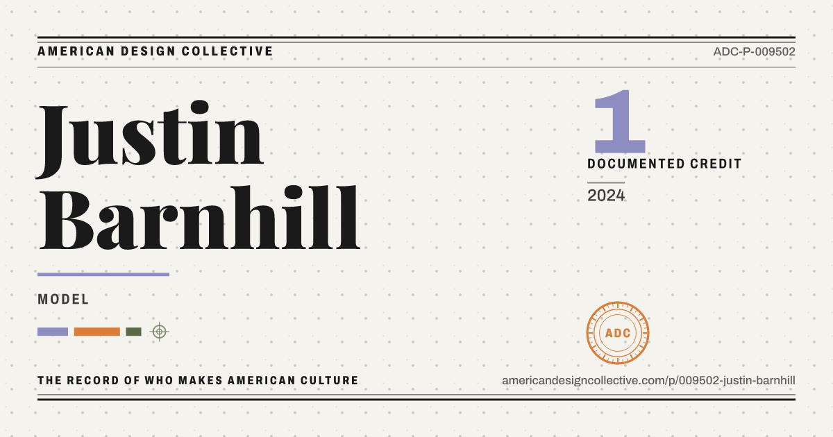 Registry card for Justin Barnhill: the ADC seal, Justin Barnhill, and how much is on record.