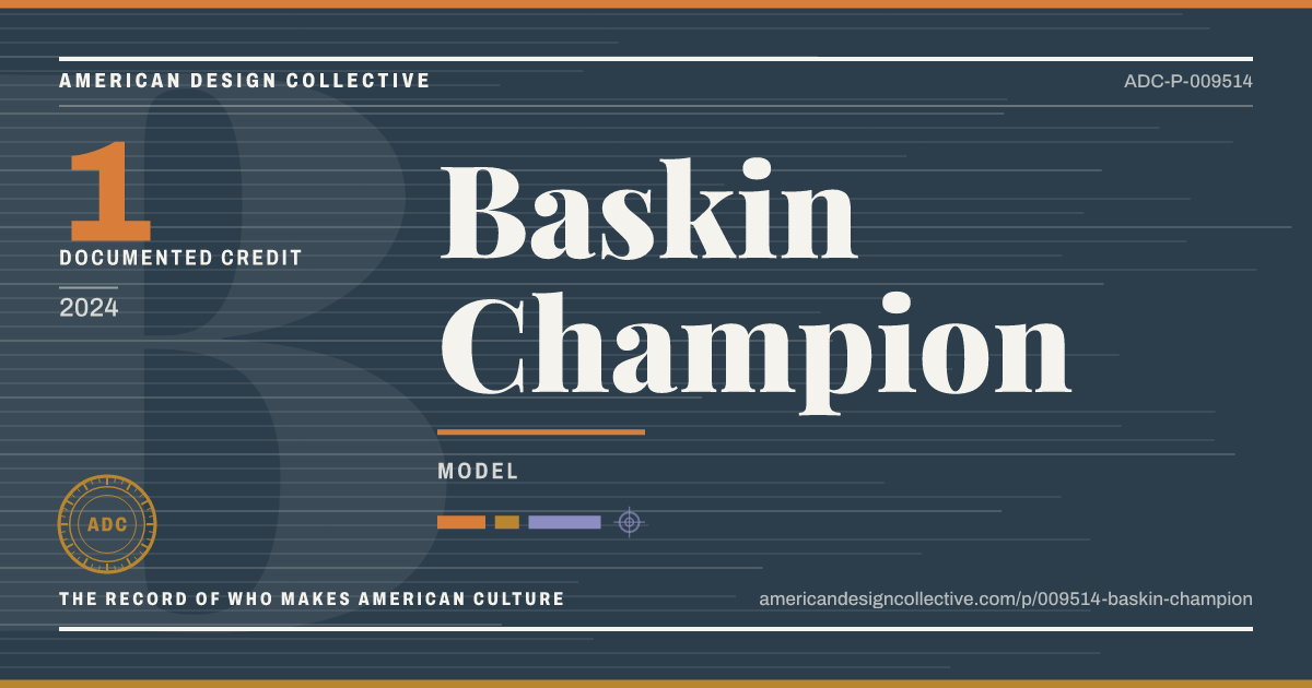 Registry card for Baskin Champion: the ADC seal, Baskin Champion, and how much is on record.