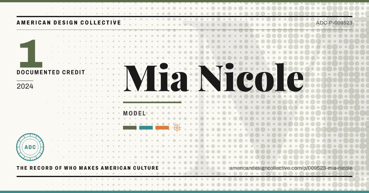 Registry card for Mia Nicole: the ADC seal, Mia Nicole, and how much is on record.