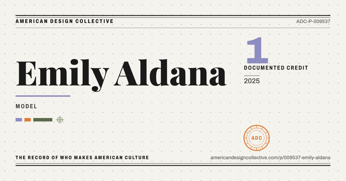 Registry card for Emily Aldana: the ADC seal, Emily Aldana, and how much is on record.