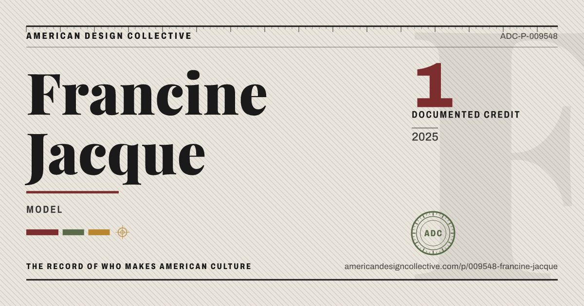 Registry card for Francine Jacque: the ADC seal, Francine Jacque, and how much is on record.