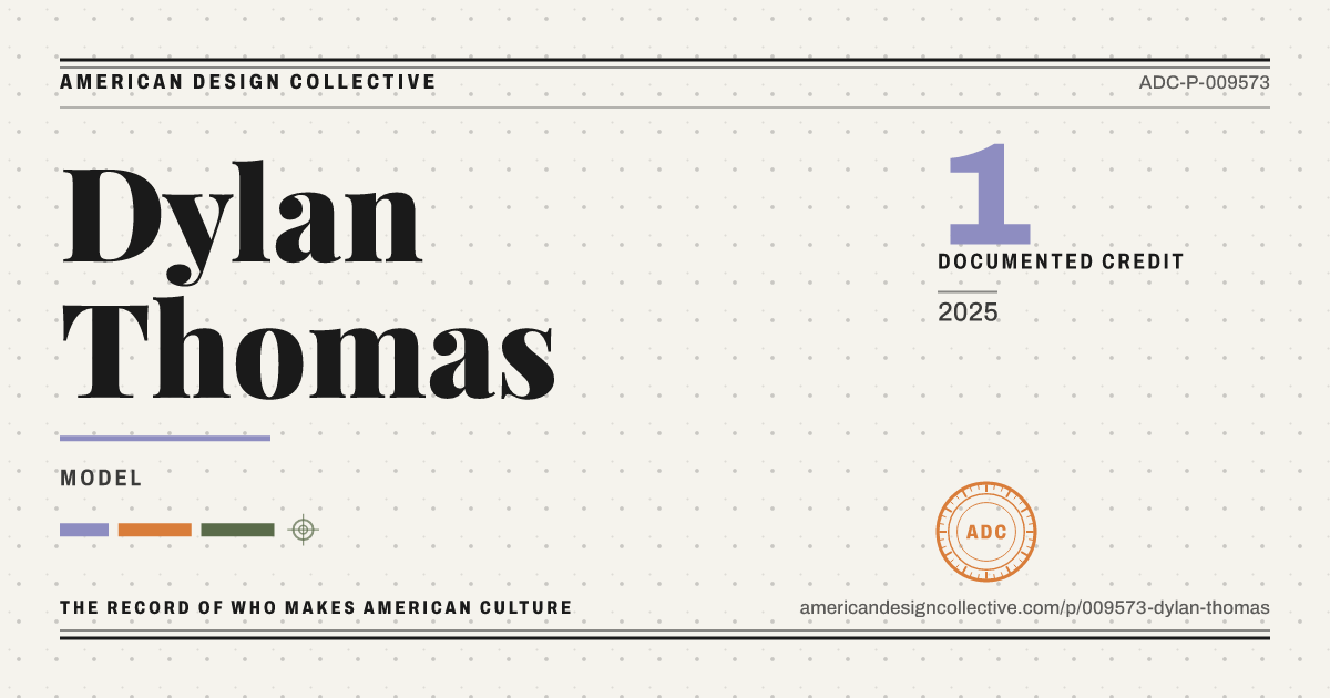 Registry card for Dylan Thomas: the ADC seal, Dylan Thomas, and how much is on record.
