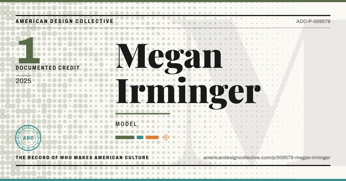 Registry card for Megan Irminger: the ADC seal, Megan Irminger, and how much is on record.