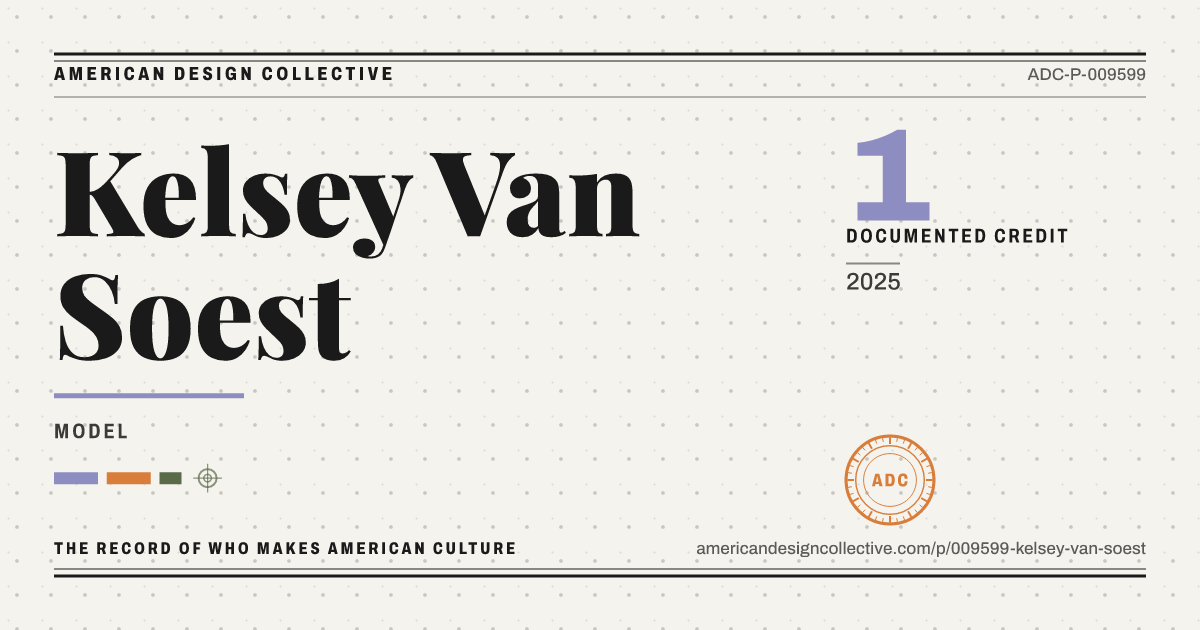 Registry card for Kelsey Van Soest: the ADC seal, Kelsey Van Soest, and how much is on record.