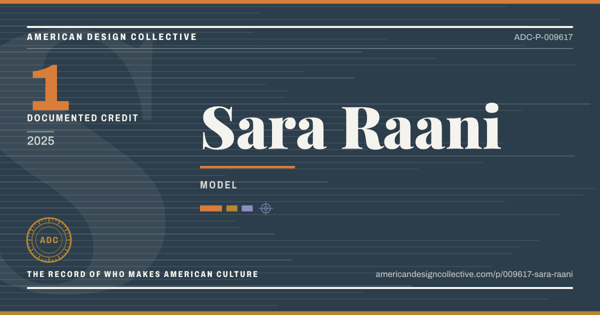 Registry card for Sara Raani: the ADC seal, Sara Raani, and how much is on record.