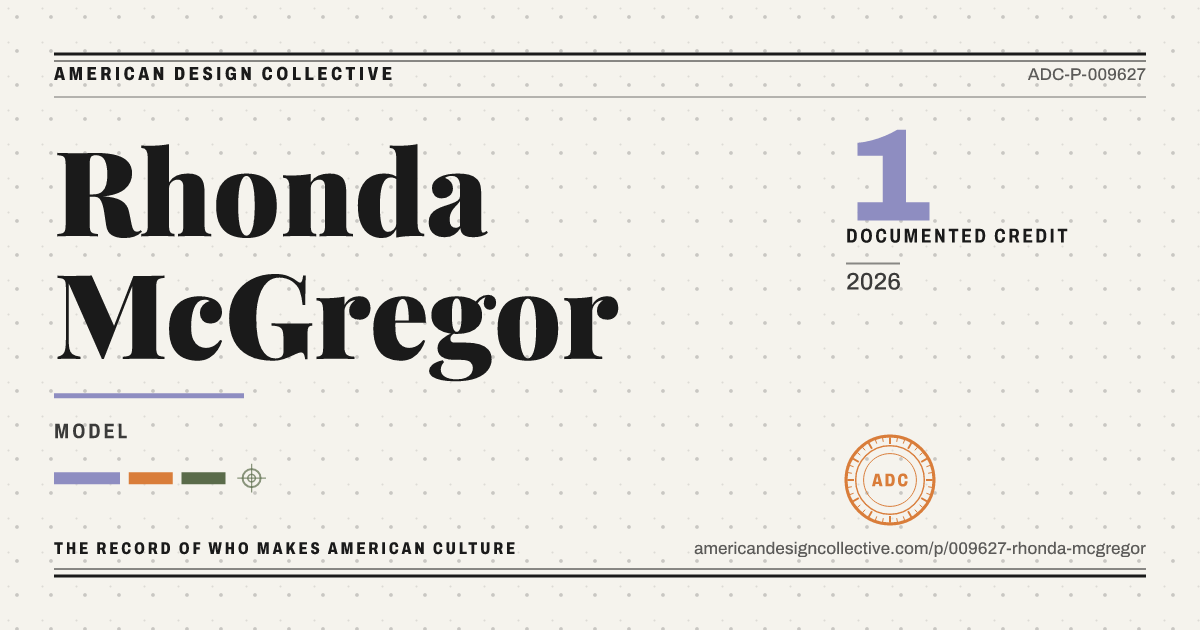 Registry card for Rhonda McGregor: the ADC seal, Rhonda McGregor, and how much is on record.