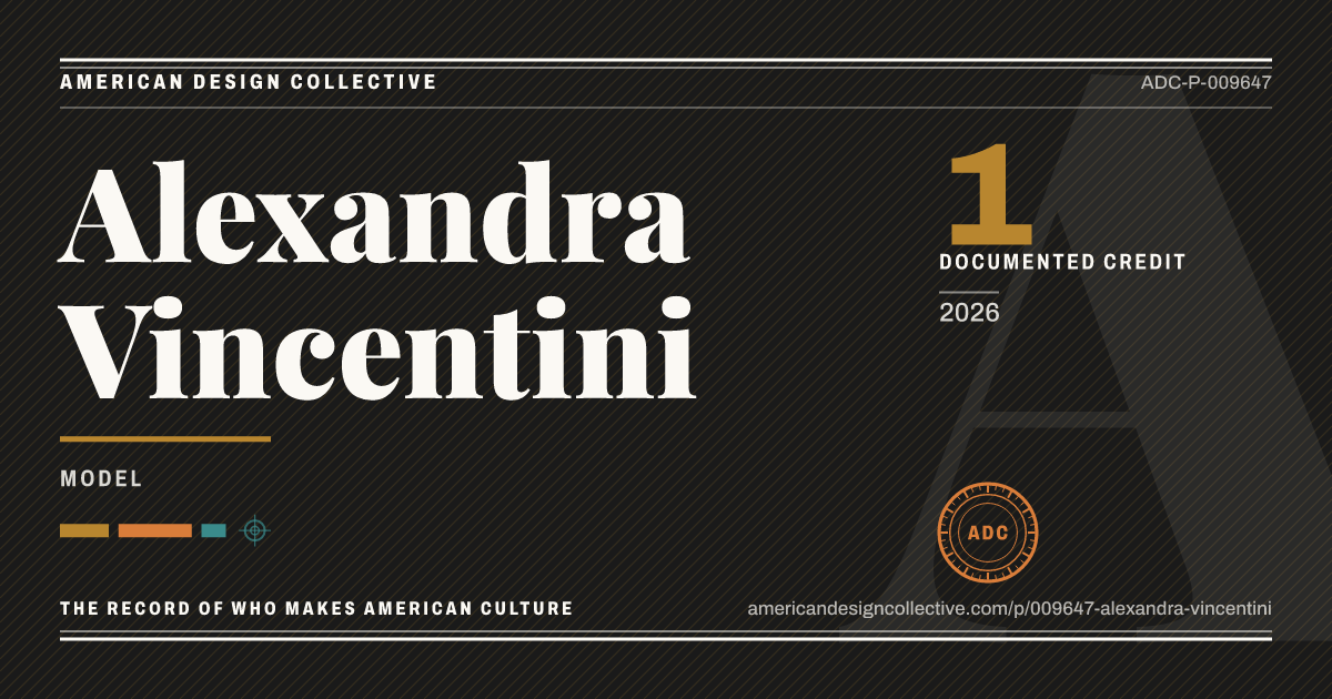 Registry card for Alexandra Vincentini: the ADC seal, Alexandra Vincentini, and how much is on record.