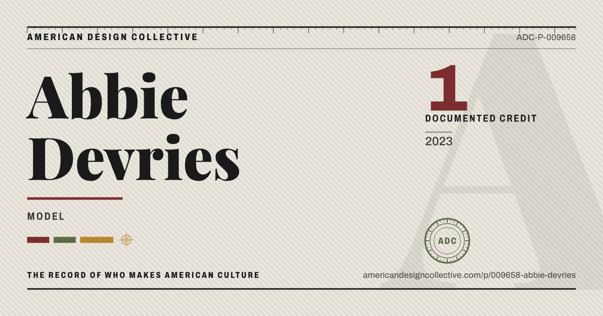Registry card for Abbie Devries: the ADC seal, Abbie Devries, and how much is on record.