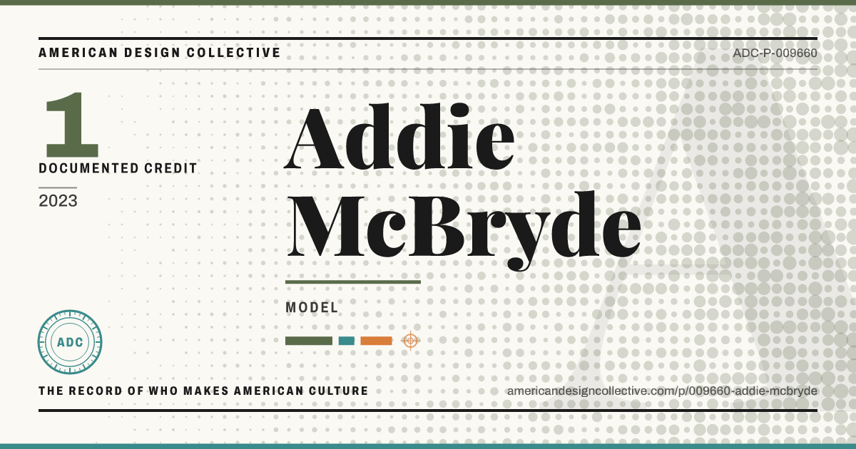 Registry card for Addie McBryde: the ADC seal, Addie McBryde, and how much is on record.