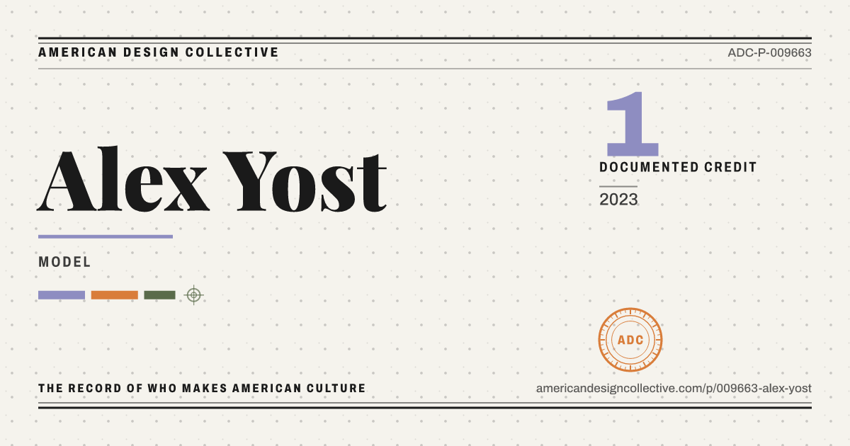 Registry card for Alex Yost: the ADC seal, Alex Yost, and how much is on record.