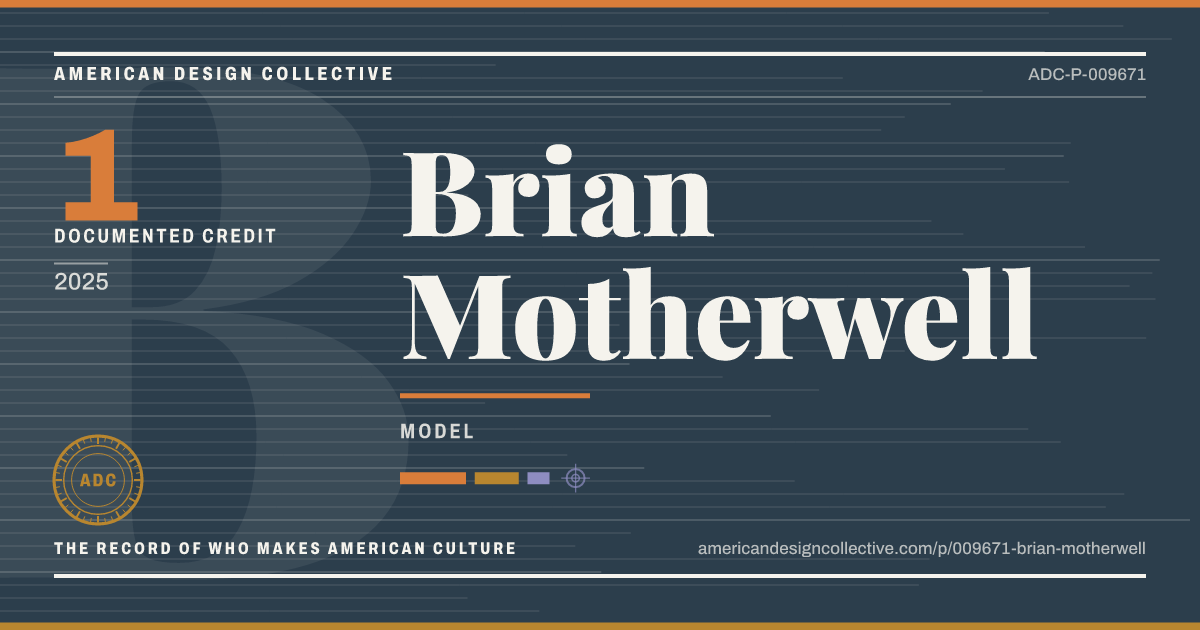 Registry card for Brian Motherwell: the ADC seal, Brian Motherwell, and how much is on record.