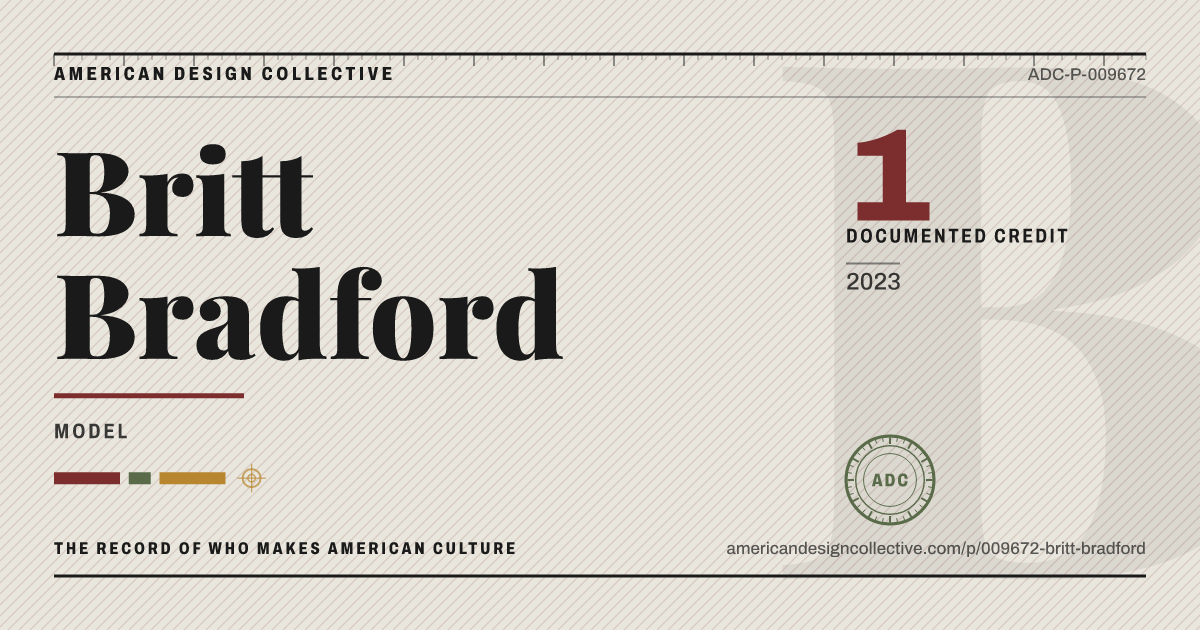 Registry card for Britt Bradford: the ADC seal, Britt Bradford, and how much is on record.