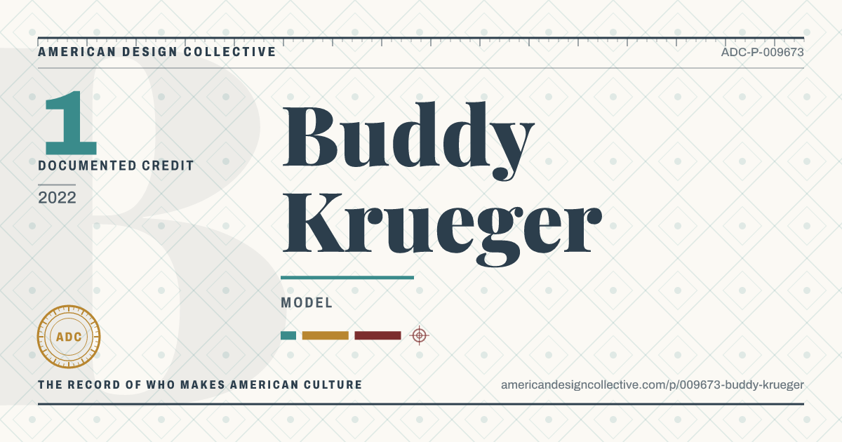 Registry card for Buddy Krueger: the ADC seal, Buddy Krueger, and how much is on record.