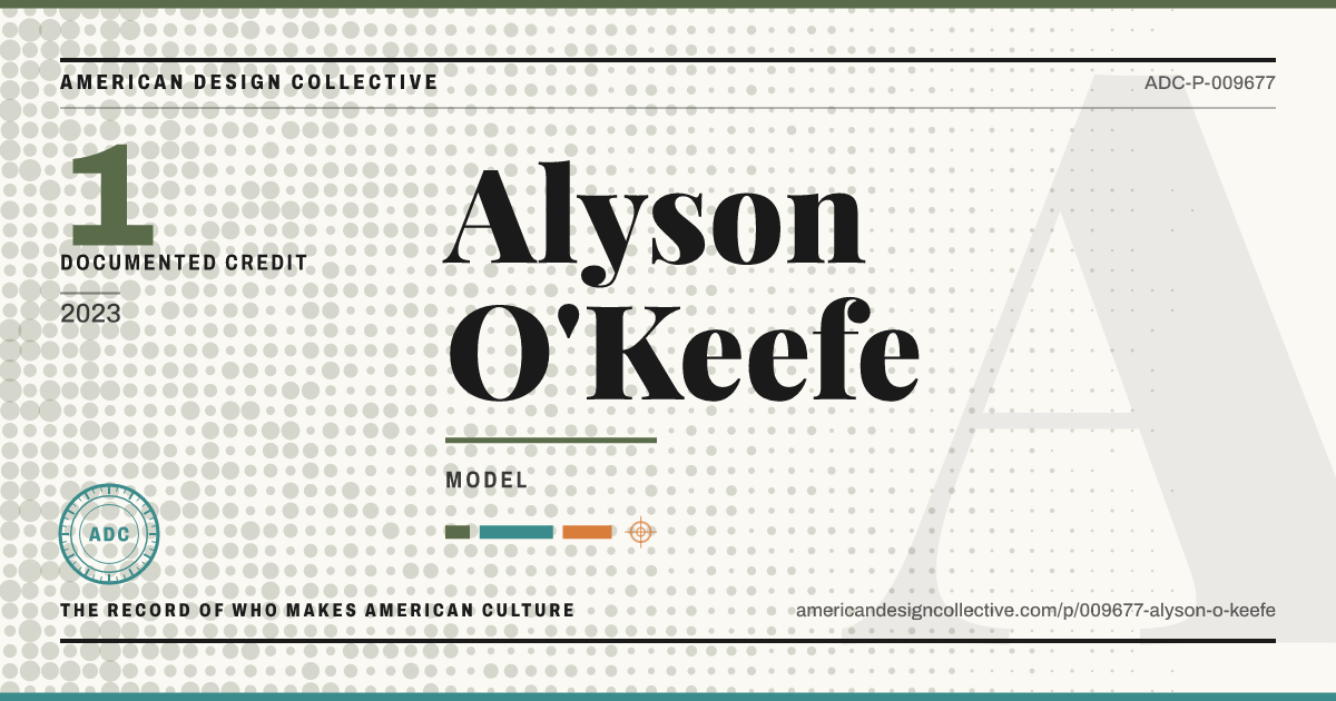Registry card for Alyson O'Keefe: the ADC seal, Alyson O'Keefe, and how much is on record.