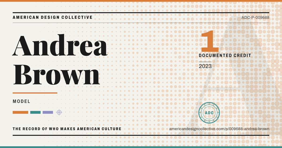 Registry card for Andrea Brown: the ADC seal, Andrea Brown, and how much is on record.
