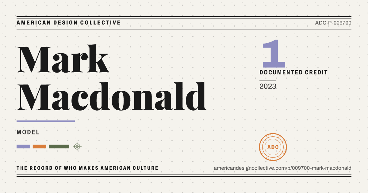 Registry card for Mark Macdonald: the ADC seal, Mark Macdonald, and how much is on record.