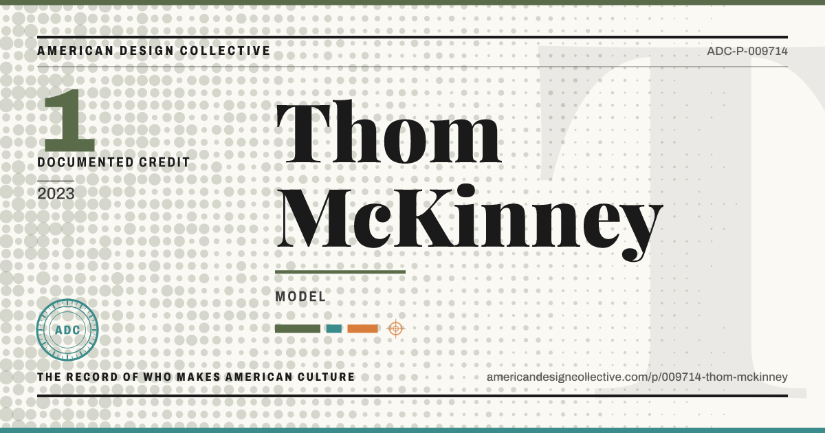 Registry card for Thom McKinney: the ADC seal, Thom McKinney, and how much is on record.