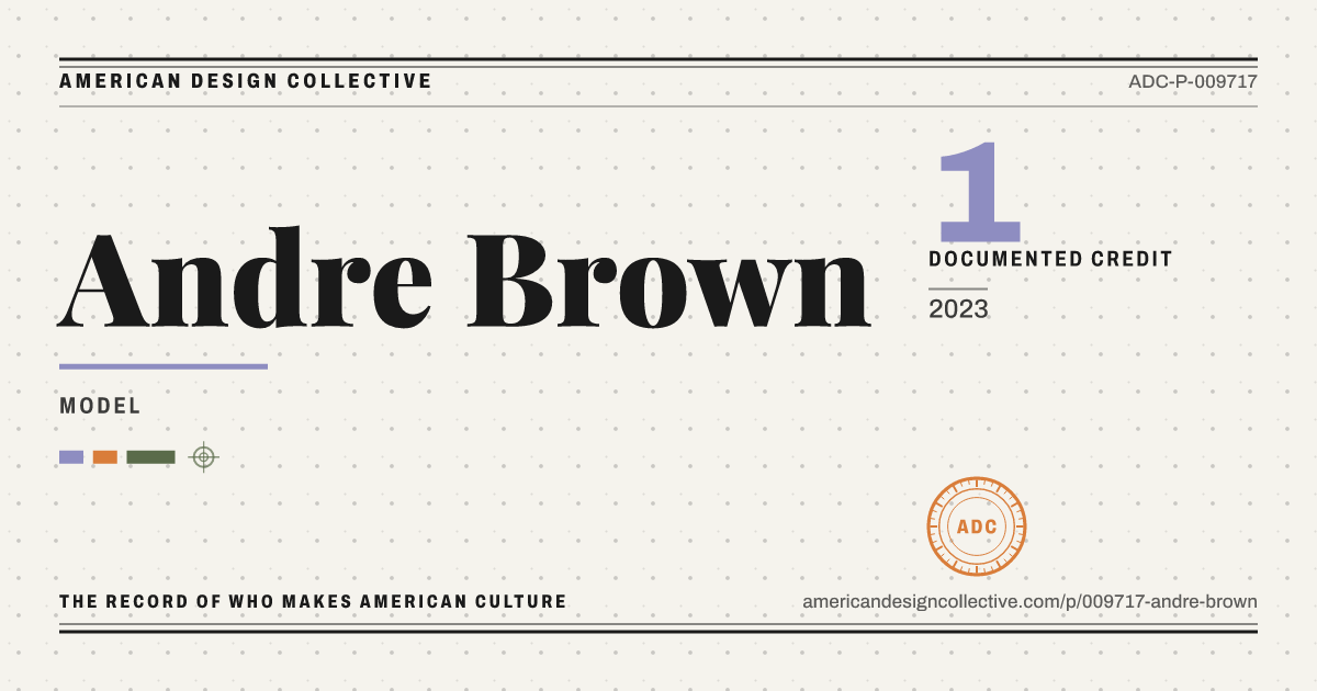 Registry card for Andre Brown: the ADC seal, Andre Brown, and how much is on record.