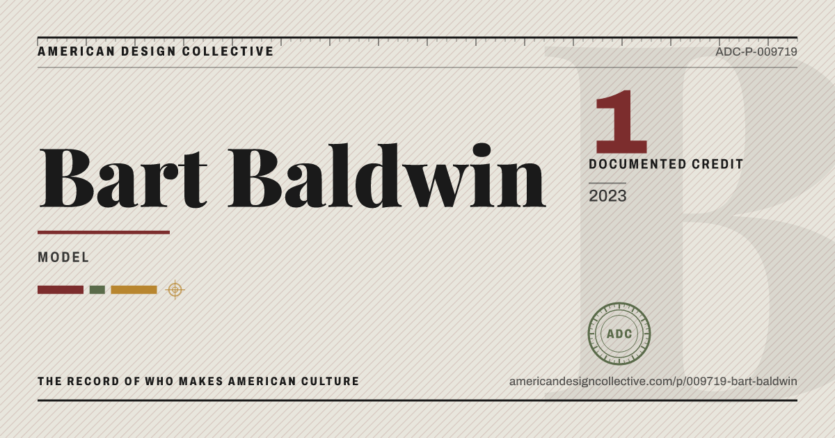Registry card for Bart Baldwin: the ADC seal, Bart Baldwin, and how much is on record.