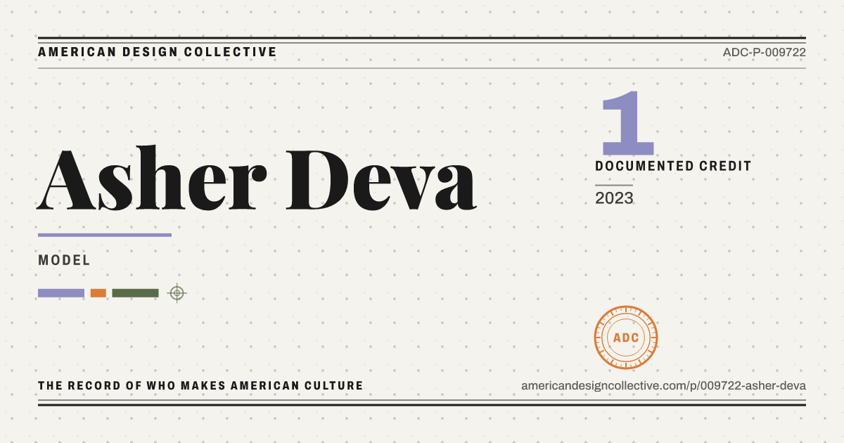 Registry card for Asher Deva: the ADC seal, Asher Deva, and how much is on record.