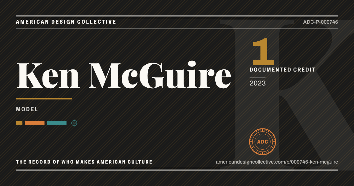 Registry card for Ken McGuire: the ADC seal, Ken McGuire, and how much is on record.