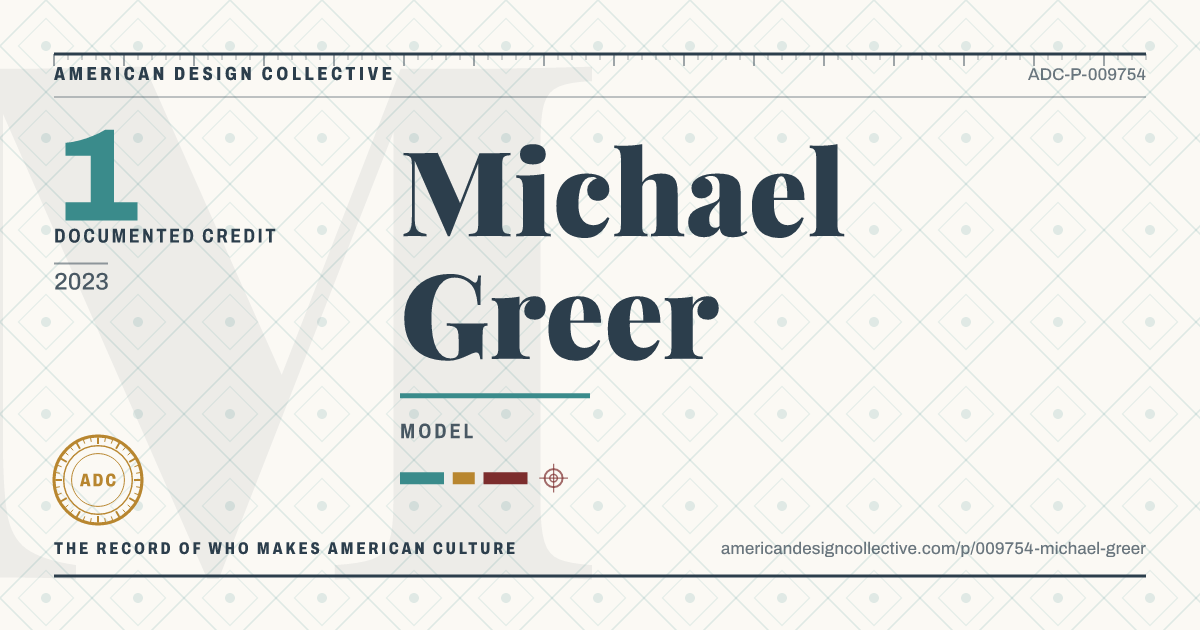 Registry card for Michael Greer: the ADC seal, Michael Greer, and how much is on record.