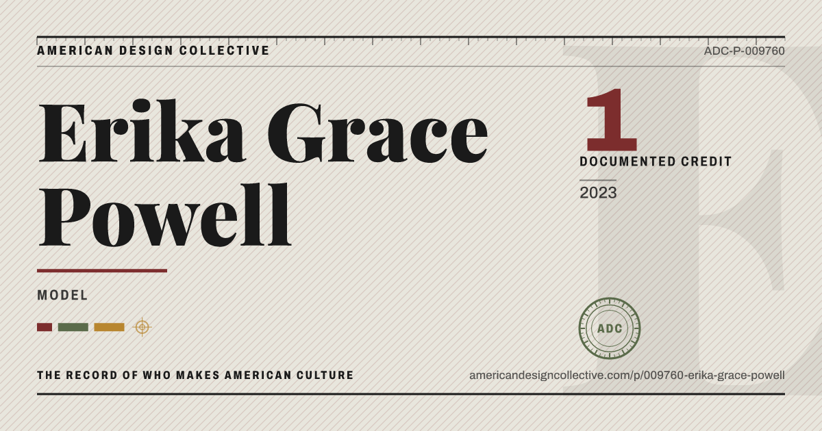 Registry card for Erika Grace Powell: the ADC seal, Erika Grace Powell, and how much is on record.