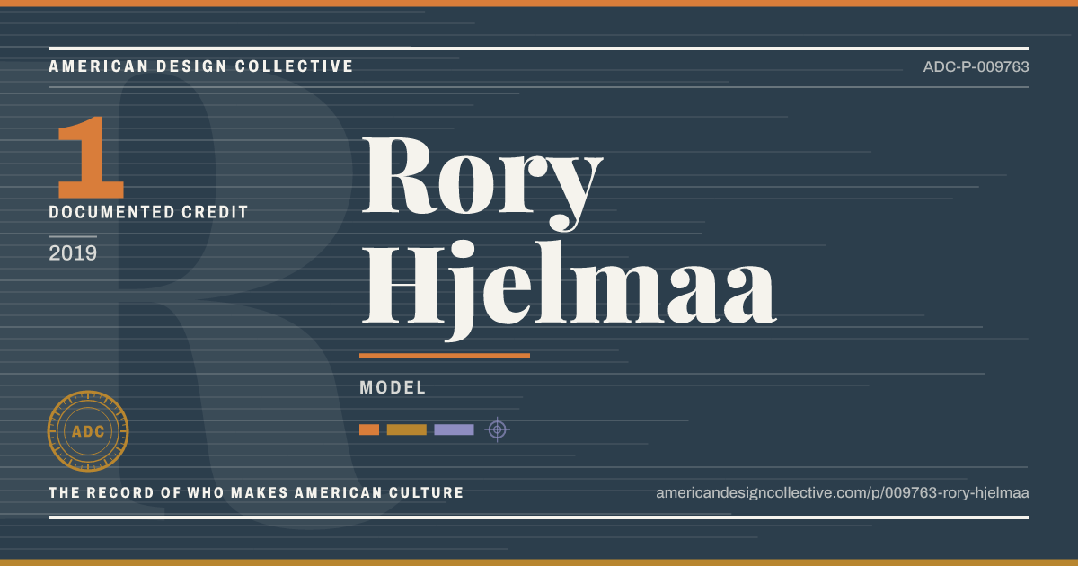 Registry card for Rory Hjelmaa: the ADC seal, Rory Hjelmaa, and how much is on record.